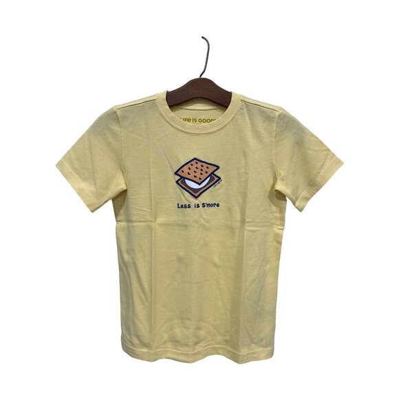 Life Is Good Less Is Smore Crusher T Shirt Kids Medium Sandy Yellow Cotton NEW - Picture 1 of 6